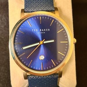 Ted Baker Men's 'Graham' Quartz Stainless Steel and Canvas Dress Watch, Color:Bl